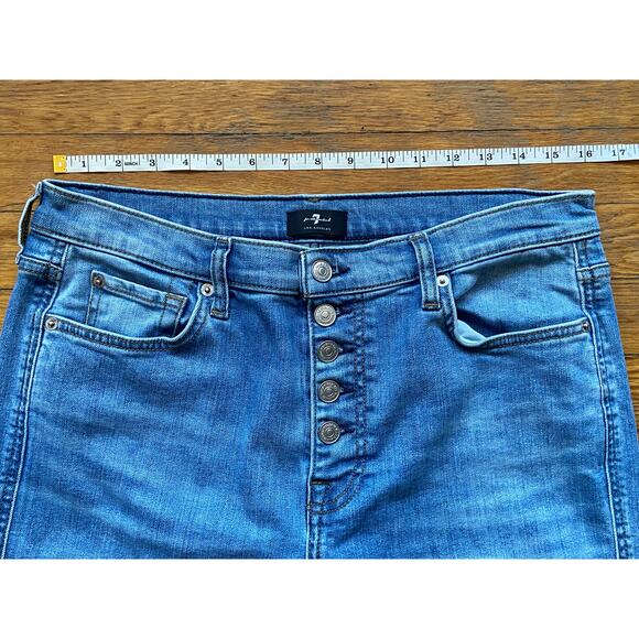 7 FOR ALL MANKIND 'High Waist Cropped Straight' Button-fly Jeans sz 32 - Picture 9 of 13
